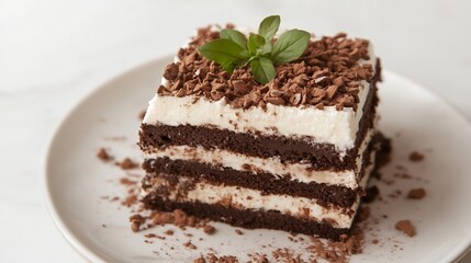 Poster - Delicious Chocolate Layered Dessert Garnished with Mint Leaves : Generative AI