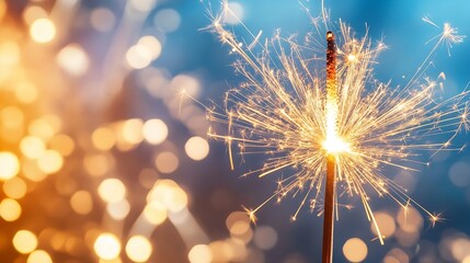 Poster - Sparkler Fireworks in Dark Background Creating Beautiful Bokeh Effect with Warm Colors : Generative AI