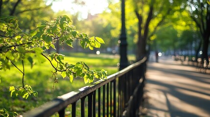 Poster - Breezy Green Park with Sunlight and Fresh Leaves Nature Background : Generative AI