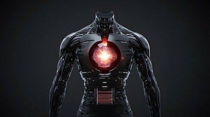 Fototapete - 3D of a futuristic cyborg s chest plate opening to reveal a pulsating fusion energy core at the center  The advanced mechanical and technological design creates a striking and dramatic visual