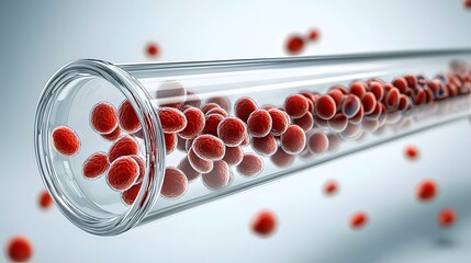 Poster - A 3D rendering showcasing the transfusion pathway with numerous microscopic cells flowing through a transparent intravenous tube