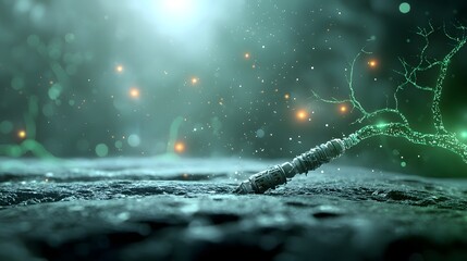 Poster - A captivating macro photograph showcasing the visually striking interface where organic tissue and mechanical implants converge with pulsating lights that evoke a futuristic
