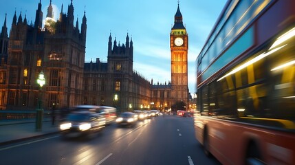 Poster - Iconic Big Ben and Historic Architecture in London Captured at Twilight : Generative AI