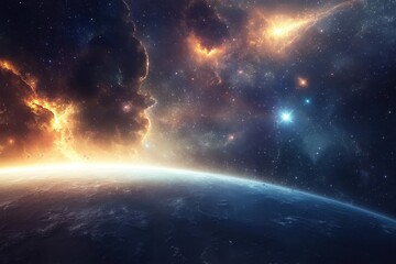 Wall Mural - meteor shower illuminating the celestial landscape from the depths of outer space, a meteor shower a