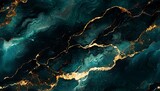 Dark green, gold and black marble seamless texture background with gold veins