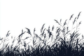 Poster - Silhouette of grass swaying gently against a vibrant sunset backdrop near a tranquil landscape, silhouette of the grass swaying at sunset
