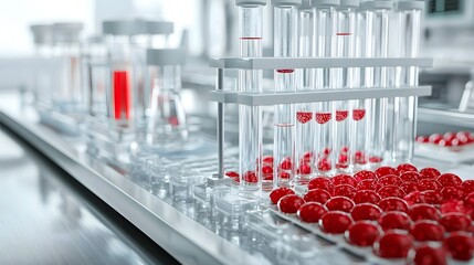 Poster - Close up image of a plasma kit showcasing the clear plasma and red blood cells separated in medical grade test tubes