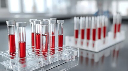 Poster - Close up view of a plasma kit showcasing the clear plasma and red blood cells separated in medical grade transparent test tubes