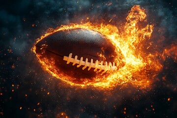 Wall Mural - Oval leather American football ball on fire.