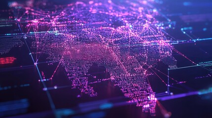 Poster - Abstract Digital Map of Asia with Vibrant Neon Connections and Data
