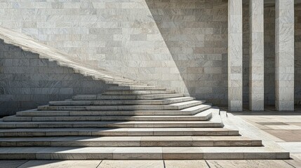 Poster - Elegant Stone Stairs and Wall with Soft Shadows at Modern Building