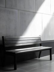 Aufkleber - Minimalist Black and White Photo of a Wooden Bench Illuminated by Natural Light : Generative AI