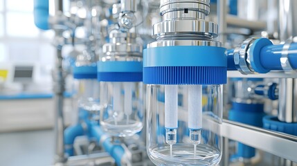 Poster - High Tech System Displaying the Flow of Fluids Through Transparent Tubing and Sterile Medical Filters in a Laboratory or Industrial Setting