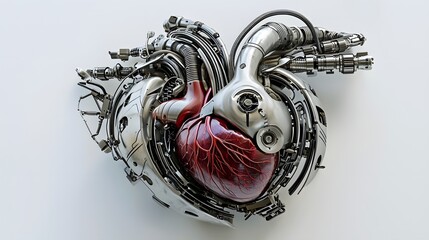 Poster - rendering of a cyborg s heart featuring a hybrid biological and mechanical organ encased in a titanium casing showcasing the fusion of technology and human anatomy