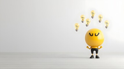 Poster - Whimsical of a Cute Character Brainstorming with Floating Lightbulbs Surrounding Their Head Representing Creative Innovative Ideas