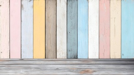 Poster - Weathered wooden planks with a distressed and faded pastel color palette backdrop creating a vintage rustic and minimal aesthetic for design photography and creative projects