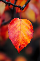 Poster - Close-up of vibrant autumn leaf with striking orange and red colors on branch : Generative AI