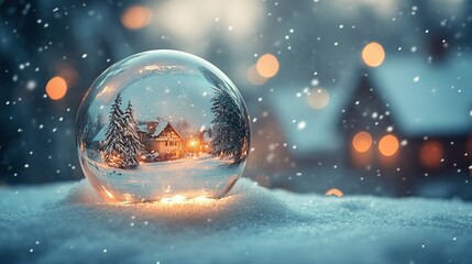 Poster - Frozen moment in time a snow globe captures serene and encapsulated beauty of an entire world, 32k Photo