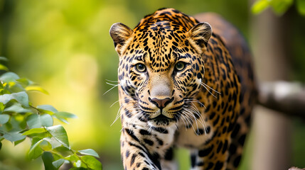 Poster - Close-Up of a Stealthy Leopard in Lush Green Jungle Setting : Generative AI
