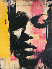 Poster - Abstract Female Face Art on Canvas with Vibrant Colors and Expressive Brushstrokes : Generative AI