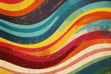 Poster - Colorful abstract wave line stripes create a retro design with vibrant hues and dynamic flow, Colorful Abstract wave line stripes in retro color