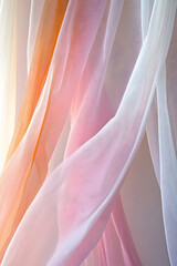 Poster - Soft flowing fabric in pastel pink and orange tones with gentle light : Generative AI