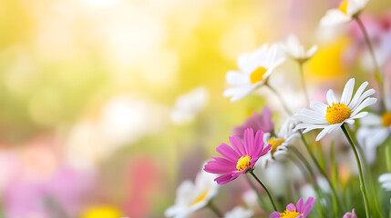 Poster - Bright Vibrant Daisies Blooming Amidst Colorful Pastel Hues in Spring : Generative AI