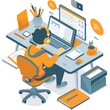 © MyDorkyDolphin - Illustration of a student sitting at a desk with a laptop, headphones, and a notepad, participating in an online course, surrounded by educational elements in a flat design style, 8k UHD, suitable