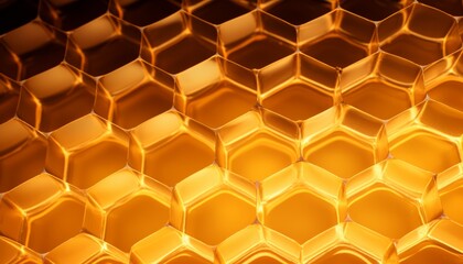 Fototapete - Abstract graphic hexagonal honeycomb dark orange yellow background with inner lit.