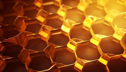 Fototapete - Abstract graphic hexagonal honeycomb dark orange yellow background with inner lit.