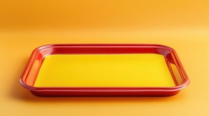 Poster - Bright Yellow Surface on Red Tray Against a Vibrant Orange Background for Creative Uses