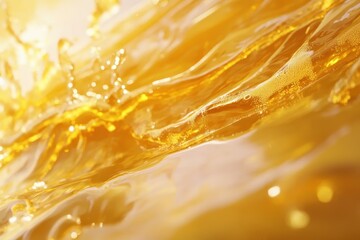 Poster - Liquid flows seamlessly across the frame, showcasing vibrant shades of gold and dynamic movement, 4K Liquid flows across the frame 3D CGI Seamless