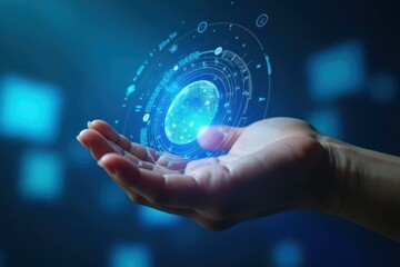 Poster - Hand of person holding blue object with circle around it