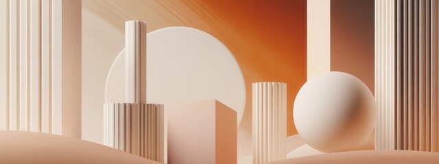 Poster - Abstract geometric landscape with soft colors and various shapes in a minimalist style