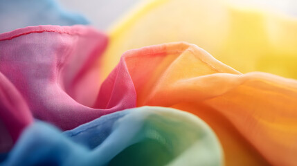 Aufkleber - Soft Gradient of Pastel Rainbow Colors in Delicate Flowing Fabric Texture : Generative AI