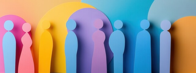 Poster - Colorful Paper Cutouts of Silhouettes Representing Diversity and Community in a Creative Style
