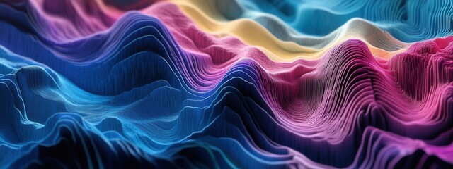 Poster - Abstract Colorful Waves in Digital Art Representing Sound Waves and Energy Flow Patterns