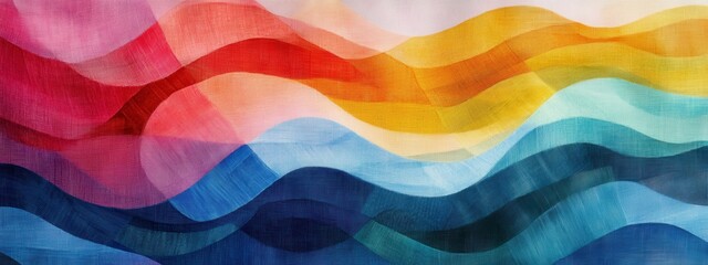 Poster - Vibrant Abstract Waves in Red, Yellow, Blue, and Green Shades Forming a Colorful Background