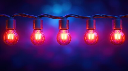 Poster - Vintage string of light bulbs hanging elegantly against a softly lit background creating a cozy atmosphere