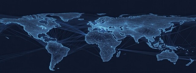 Poster - Global Connectivity Network with Digital World Map and Data Lines Illustrating Connections