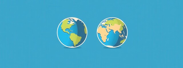 Poster - Colorful Illustration of Two Globe Maps on a Bright Blue Background for Global Theme Projects