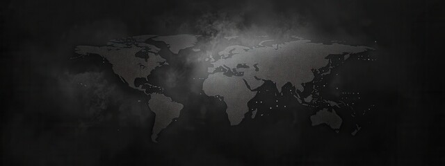 Poster - Dark Stylized World Map with Grunge Finish and Misty Background for Creative Projects