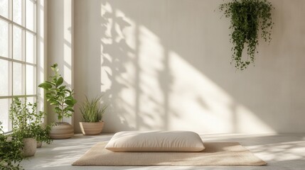 Poster - Serene Indoor Space with Natural Light, Green Plants, and Cozy Minimalist Décor Elements