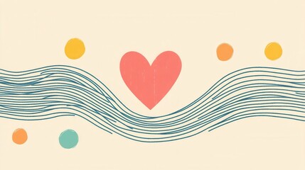 Poster - Colorful Modern Art Background with Heart and Wavy Lines for Creative Use and Design Projects