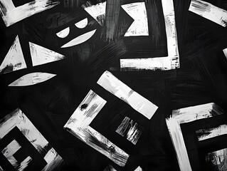 Poster - Striking Tribal Inspired Abstract Geometric Backdrop with Bold Black and White Zigzag Patterns