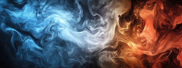 Poster - Abstract Colorful Swirls of Blue and Orange with Dramatic Contrasts and Fluid Patterns