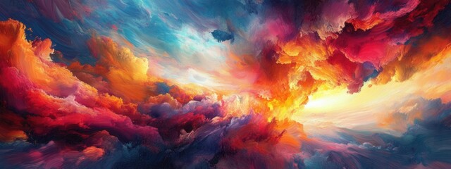 Poster - Breathtaking Abstract Sky with Vivid Colorful Clouds and Dramatic Light Display