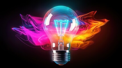Poster - Glowing light bulb with dynamic fiery flames in vibrant colors representing the power of innovation creativity and the illumination of new ideas