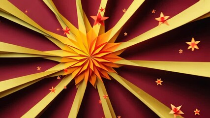 Poster - A yellow and orange paper star with red and yellow stripes. There are many stars in the background