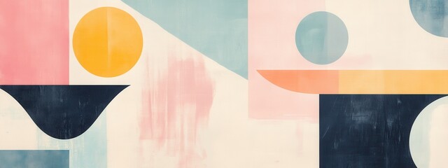 Poster - Abstract Geometric Design with Colorful Shapes and Soft Textures in Artistic Composition